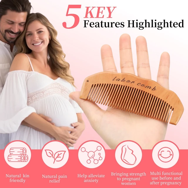 Alt view image 6 of 7 - Comb for Labor - Natural Wooden Pregnancy Essential and New Mom Gift | Natural Wooden Birth Comb Offers Handheld Focus during Labor and Doubles as a Baby Comb, Shower Comb and New Mom Gift.