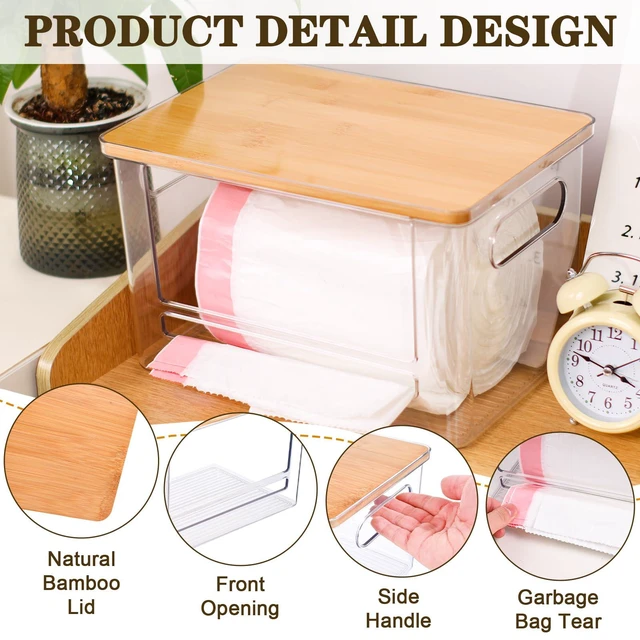 Alt view image 3 of 7 - Trash Bag Dispenser Under Sink Organizer for Pantry, Kitchen | Acrylic Garbage Bag Dispenser, with Bamboo Top & Handles, Extra Large, Keep Onions and Potatoes Neat, Clear, Stackable
