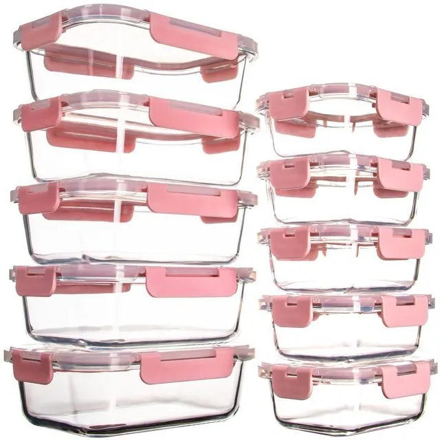 Main image of 10 Pack Glass Food Storage Containers with Lids Leakproof, Airtight Glass Meal Prep Containers For Lunch, On The Go, Leftover, Dishwasher Safe