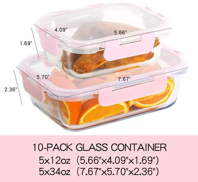 Alt view image 2 of 6 - 10 Pack Glass Food Storage Containers with Lids Leakproof, Airtight Glass Meal Prep Containers For Lunch, On The Go, Leftover, Dishwasher Safe