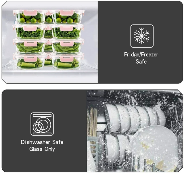 Alt view image 4 of 6 - 10 Pack Glass Food Storage Containers with Lids Leakproof, Airtight Glass Meal Prep Containers For Lunch, On The Go, Leftover, Dishwasher Safe