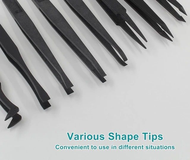 Alt view image 3 of 7 - 8Pcs Precision Plastic Tweezers, 4.5-4.8 Inch Anti-Static Tweezers Set with Curved and Straight Tips for Electronics Assembly, Watch Repair, Crafts Making (114-123mm, Black)