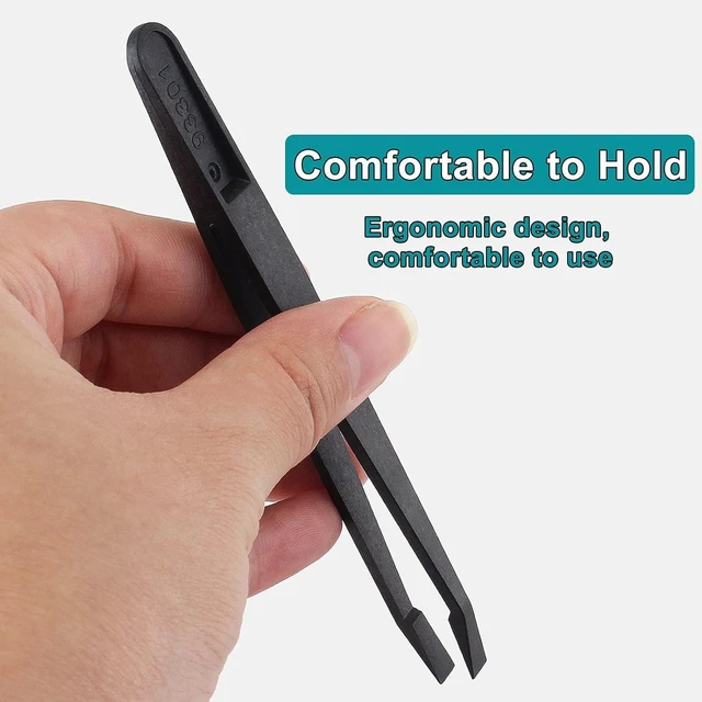 Alt view image 4 of 7 - 8Pcs Precision Plastic Tweezers, 4.5-4.8 Inch Anti-Static Tweezers Set with Curved and Straight Tips for Electronics Assembly, Watch Repair, Crafts Making (114-123mm, Black)