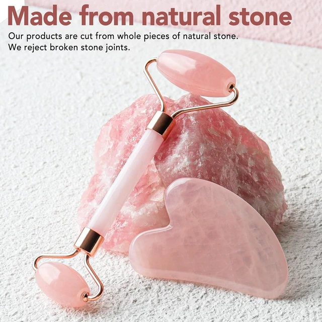 Alt view image 2 of 7 - CozyNestFinds Face Massager Rose Quartz Face Roller & Gua Sha Facial Tool Set, Muscle Tension Relief, Skin Care Gifts for Woman/Men, Skin Care Gifts