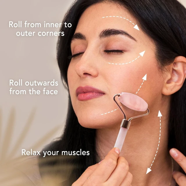 Alt view image 4 of 7 - CozyNestFinds Face Massager Rose Quartz Face Roller & Gua Sha Facial Tool Set, Muscle Tension Relief, Skin Care Gifts for Woman/Men, Skin Care Gifts