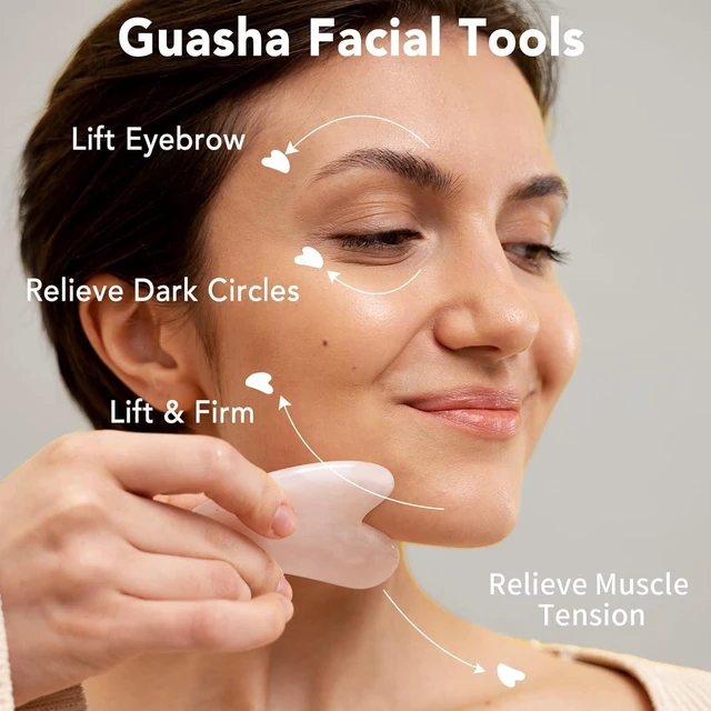Alt view image 5 of 7 - CozyNestFinds Face Massager Rose Quartz Face Roller & Gua Sha Facial Tool Set, Muscle Tension Relief, Skin Care Gifts for Woman/Men, Skin Care Gifts