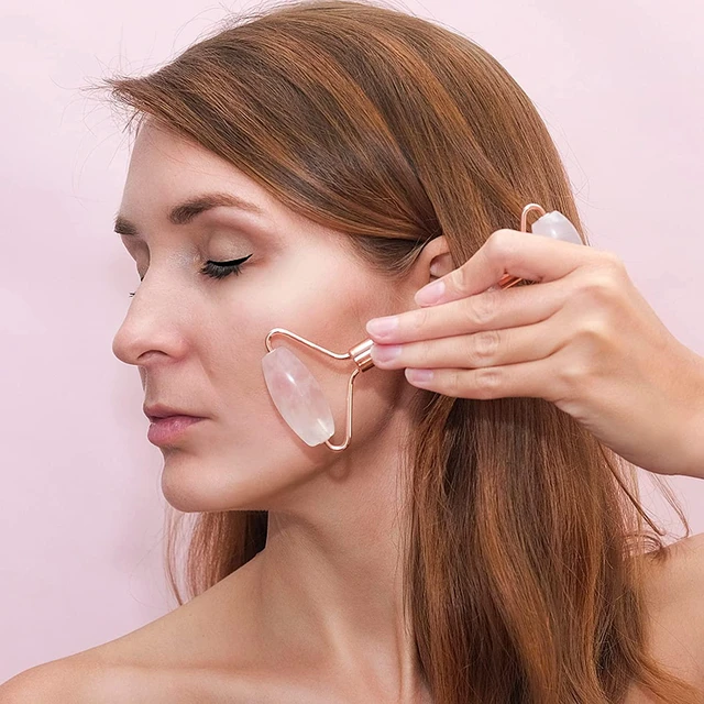Alt view image 6 of 7 - CozyNestFinds Face Massager Rose Quartz Face Roller & Gua Sha Facial Tool Set, Muscle Tension Relief, Skin Care Gifts for Woman/Men, Skin Care Gifts