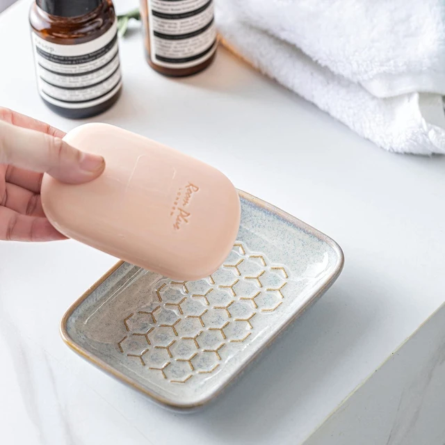 Alt view image 2 of 7 - CozyNestFinds Soap Dish for Shower, Bar Soap Holder, Ceramic Soap Dishes for Bar Soap, Sponge Holder Soap Saver Soap Tray for Bathroom Kitchen Sink, 5.5 Inch, Gray