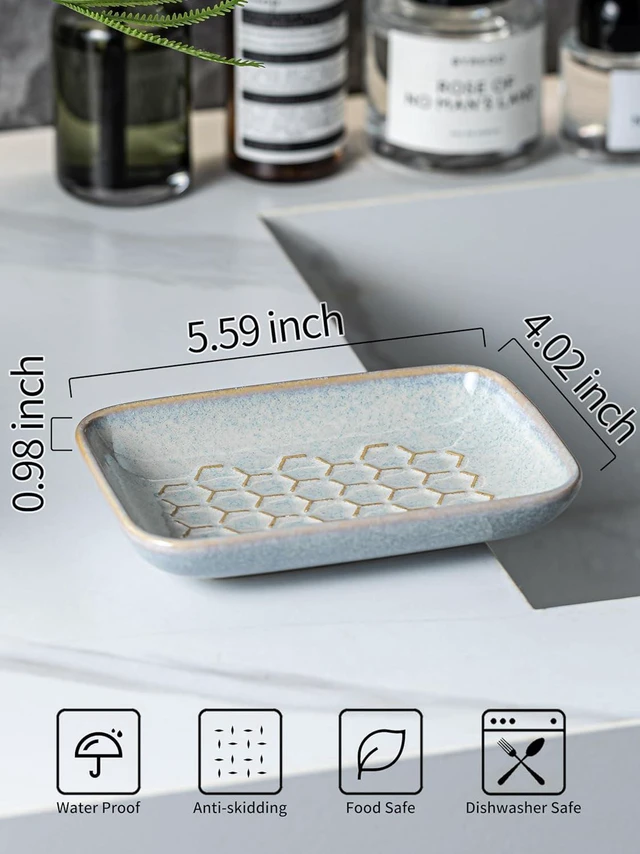Alt view image 3 of 7 - CozyNestFinds Soap Dish for Shower, Bar Soap Holder, Ceramic Soap Dishes for Bar Soap, Sponge Holder Soap Saver Soap Tray for Bathroom Kitchen Sink, 5.5 Inch, Gray