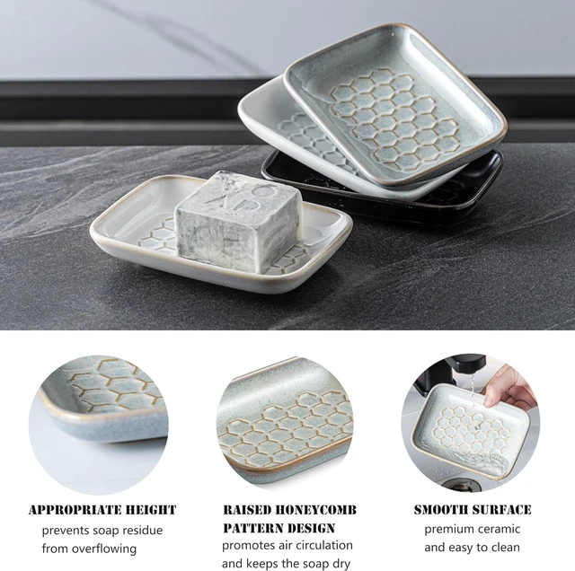 Alt view image 4 of 7 - CozyNestFinds Soap Dish for Shower, Bar Soap Holder, Ceramic Soap Dishes for Bar Soap, Sponge Holder Soap Saver Soap Tray for Bathroom Kitchen Sink, 5.5 Inch, Gray
