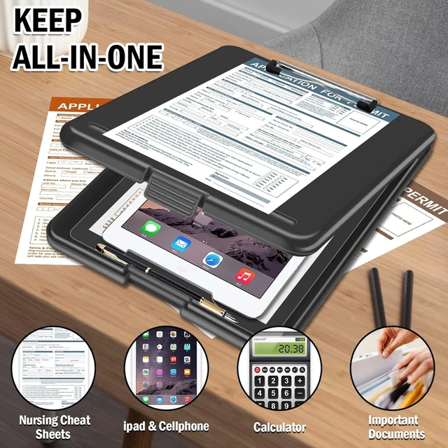 Alt view image 4 of 7 - CNF Clipboard with Storage, Clipboards 8.5x11 with Storage, Nursing Clip Board Foldable, Smooth Writing with Pen Holder Clipboards, High Capacity Storage Clip Board for Office Storage, Nurse(Black)