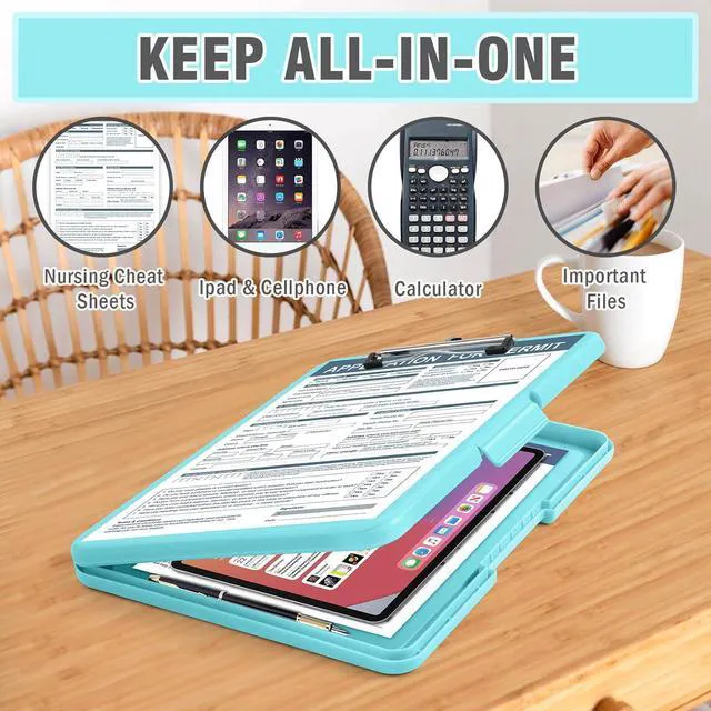 Alt view image 6 of 7 - CNF Clipboard with Storage, 13x9.6 Nursing Clipboard Foldable, Storage Clipboards with Pen Holder, Letter Size Clip Board Folder for Teacher Nurse Work, School & Office Supplies(Mint Blue)