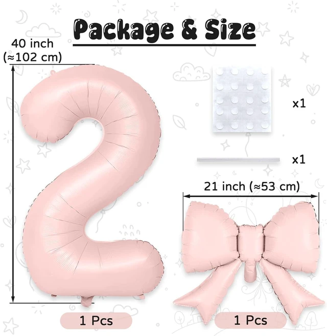 Alt view image 2 of 7 - C Dusty Pink 2 Balloons with Bow Balloons,40In Giant Self Inflating Pastel Pink Foil Numbers 0-9 with Bow Balloon for 2nd Birthday, Digital 2 Helium Balloon for Graduation Princess Party Decorations