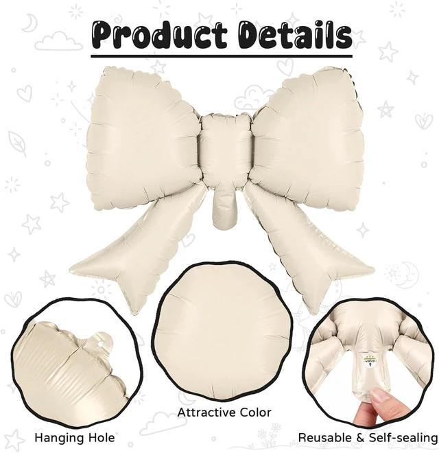 Alt view image 4 of 7 - C 40 Inch Number 4 Balloon with Bow, Giant Self Inflating Beige Foil Numbers 0-9 with Bow Balloon for 4th Birthday Balloon for Girls Women Ivory White Sand Helium Balloons for Birthday Party Cream