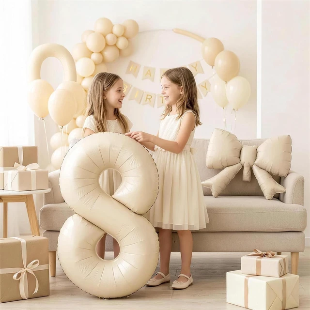 Alt view image 6 of 7 - C Cream 2 Balloons with Bow Balloons, 40 Inch Giant Self Inflating Beige Foil Numbers 0-9 with Bow Balloon for 2th Birthday Balloon for Girls Women, Ivory White Sand 2 Helium Balloons for Graduation