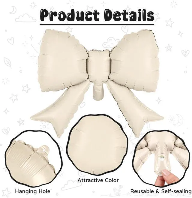 Alt view image 4 of 7 - C Cream 2 Balloons with Bow Balloons, 40 Inch Giant Self Inflating Beige Foil Numbers 0-9 with Bow Balloon for 2th Birthday Balloon for Girls Women, Ivory White Sand 2 Helium Balloons for Graduation
