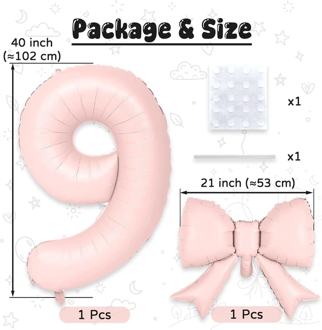 Alt view image 2 of 7 - C 40In Dusty Pink Number 9 with Bow Balloons, Giant Self Inflating Pastel Pink Foil Numbers 0-9 with Bow for 9th Birthday Decoration, Digital 9 Helium Balloons for Baby Shower Princess Party Supplies
