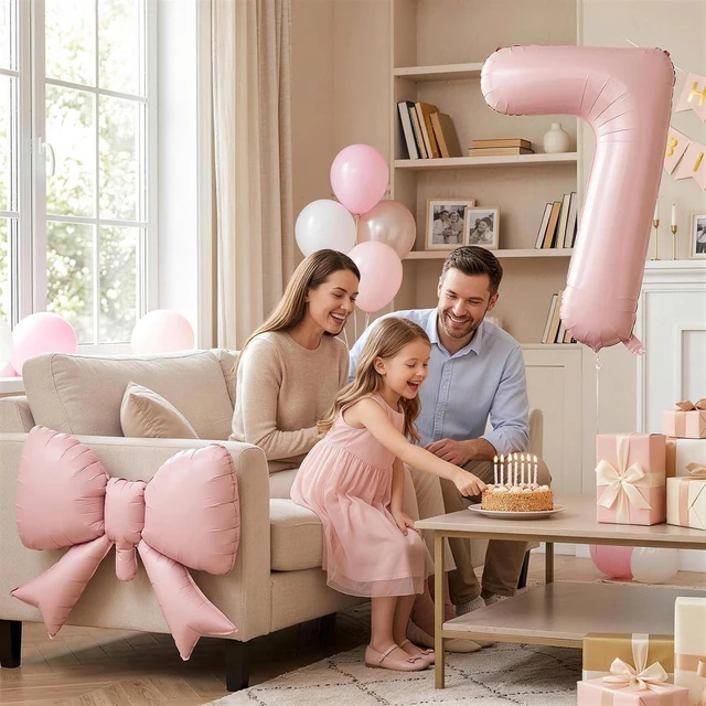 Alt view image 3 of 7 - C 40In Dusty Pink Number 5 with Bow Balloons, Giant Self Inflating Pastel Pink Foil Numbers 0-9 with Bow for 5th Birthday Decoration, Digital 5 Helium Balloons for Baby Shower Princess Party Supplies