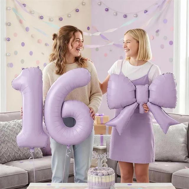 Alt view image 3 of 7 - C Light Purple 6 Balloons with Bow Balloons, 40In Giant Self Inflating Lavender Foil Numbers 0-9 with Bow Balloon for 6th Birthday, Pastel Purple Lilac 6 Helium Balloon for Anniversary Party Supplies