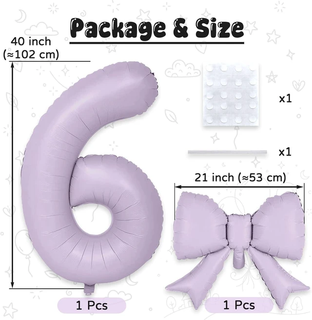 Alt view image 2 of 7 - C Light Purple 6 Balloons with Bow Balloons, 40In Giant Self Inflating Lavender Foil Numbers 0-9 with Bow Balloon for 6th Birthday, Pastel Purple Lilac 6 Helium Balloon for Anniversary Party Supplies