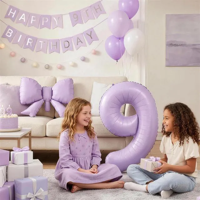 Alt view image 5 of 7 - C Light Purple 6 Balloons with Bow Balloons, 40In Giant Self Inflating Lavender Foil Numbers 0-9 with Bow Balloon for 6th Birthday, Pastel Purple Lilac 6 Helium Balloon for Anniversary Party Supplies