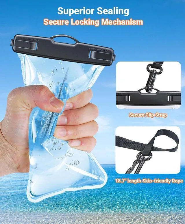 Alt view image 5 of 7 - 2 Pack Coolpow Waterproof Phone PouchEasy Lock & Heavy DutyIPX8 Water Proof Cell Phone Dry Bag for Beach Vacation Waterproof Phone Case With Lanyard Protector for iPhone17 Samsung All 4-7" Phone