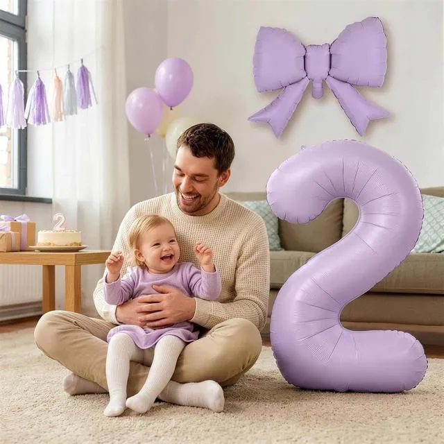 Alt view image 5 of 7 - C 40In Light Purple Number 3 with Bow Balloon, Giant Self Inflating Lavender Foil Numbers 0-9 with Bow for 3rd Birthday Decoration Pastel Purple Lilac 3 Helium Balloons for Anniversary Party Supplies