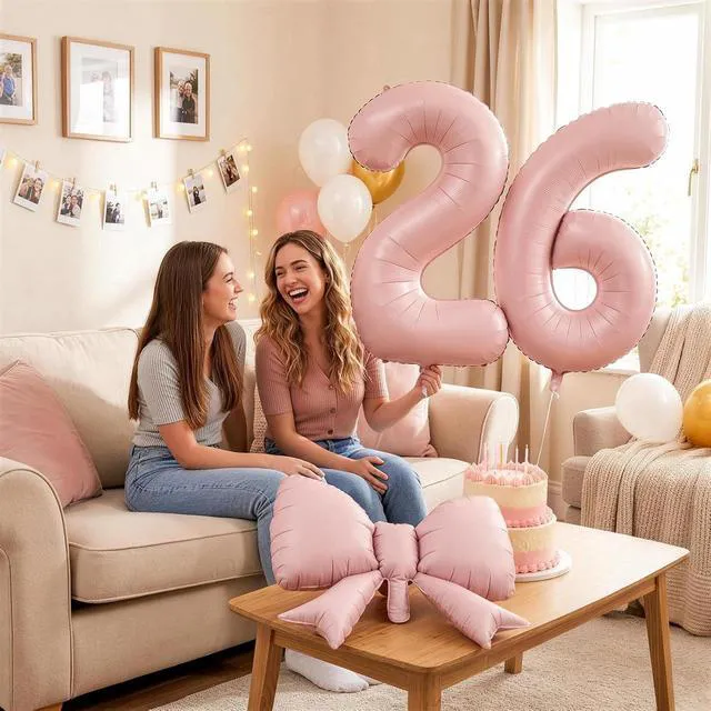 Alt view image 7 of 7 - C 40In Dusty Pink Number Balloons 0-9 with Bow Balloon, Giant Self Inflating Pastel Pink Foil Number 0 with Bow Balloon, Digital 0 Helium Balloons for Graduation Baby Shower Princess Party Decoration