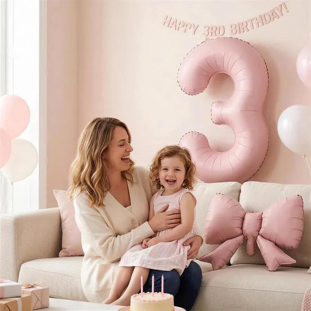 Alt view image 3 of 7 - C 40In Dusty Pink Number Balloons 0-9 with Bow Balloon, Giant Self Inflating Pastel Pink Foil Number 0 with Bow Balloon, Digital 0 Helium Balloons for Graduation Baby Shower Princess Party Decoration