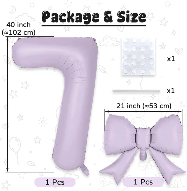 Alt view image 2 of 7 - C 40In Light Purple Number 7 with Bow Balloon, Giant Self Inflating Lavender Foil Numbers 0-9 with Bow for 7th Birthday Decoration Pastel Purple Lilac 7 Helium Balloons for Anniversary Party Supplies