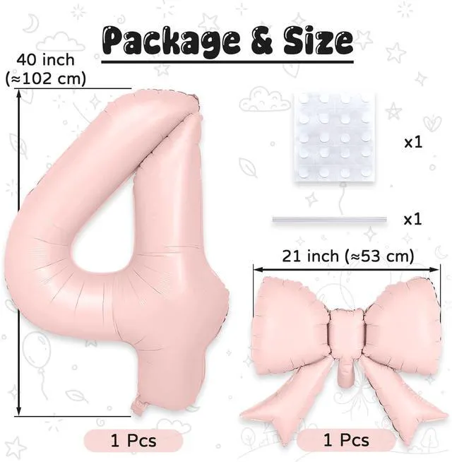 Alt view image 2 of 7 - Dusty Pink 4 Balloons with Bow Balloons, 40In Giant Self Inflating Pastel Pink Foil Numbers 0-9 with Bow Balloon for 4th Birthday, Digital 4 Helium Balloon for Baby Shower Princess Party Decoration