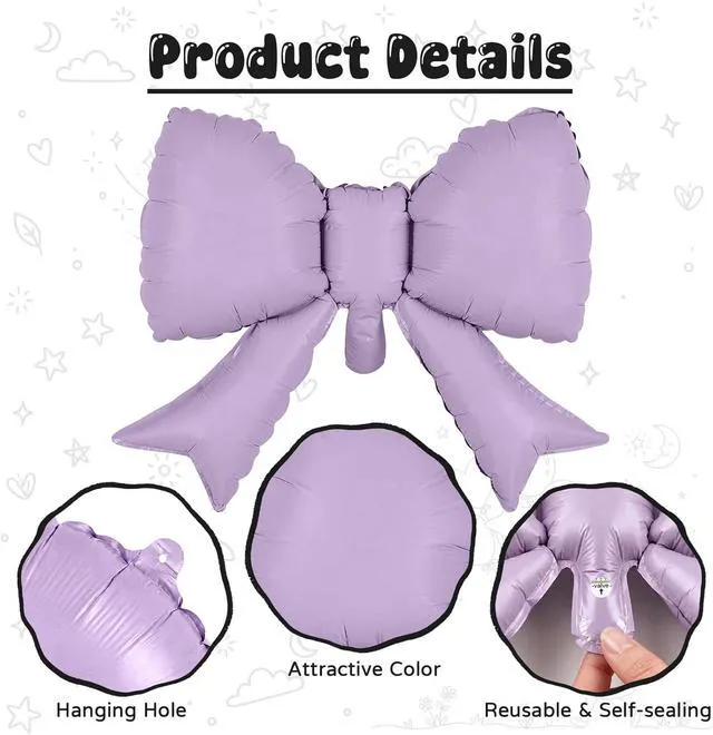 Alt view image 4 of 7 - C 40In Light Purple Number 3 with Bow Balloon, Giant Self Inflating Lavender Foil Numbers 0-9 with Bow for 3rd Birthday Decoration Pastel Purple Lilac 3 Helium Balloons for Anniversary Party Supplies