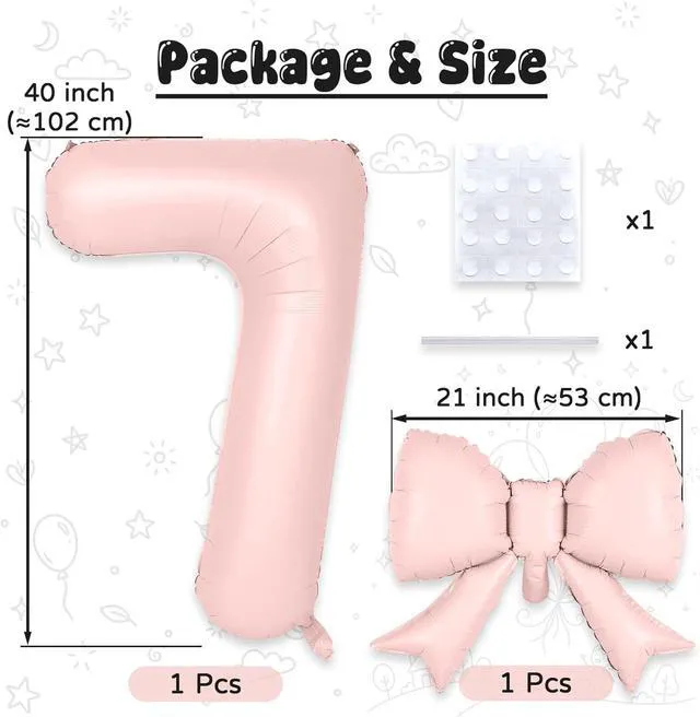 Alt view image 2 of 7 - C 40In Dusty Pink Number 7 with Bow Balloons, Giant Self Inflating Pastel Pink Foil Numbers 0-9 with Bow for 7th Birthday Decoration, Digital 7 Helium Balloons for Baby Shower Princess Party Supplies
