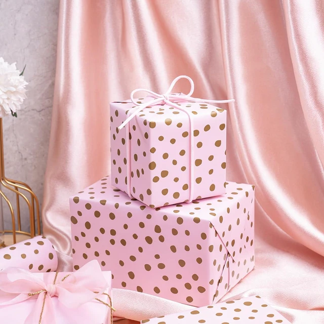 Alt view image 5 of 7 - CozyNestFinds Reversible Wrapping Paper - Mini Roll - 17 Inch x 33 Feet - Pink Print and Gold Delicate Polka Dots Design for Birthday, Holiday, Wedding, Baby Shower