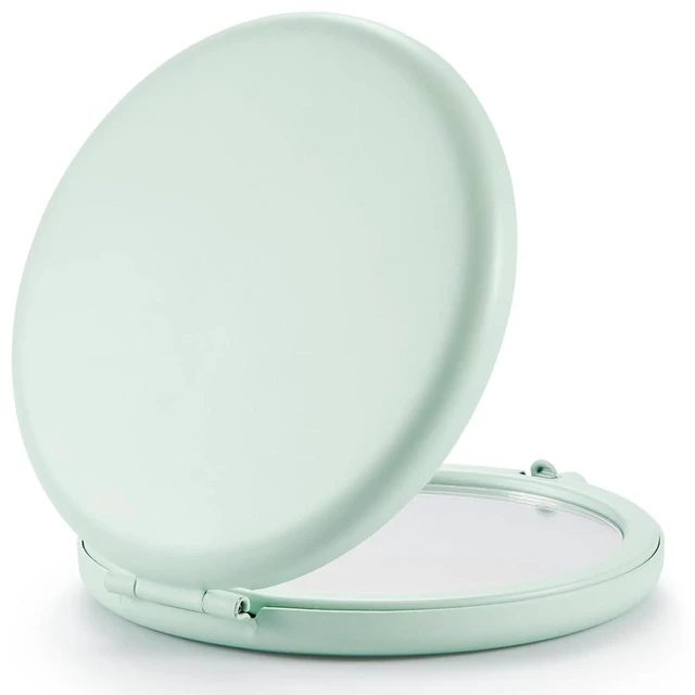 Main image of CozyNestFinds Compact Mirror for Purse, Double-Sided 1X/2X Magnifying Metal Pocket Makeup Mirrors(Round, Cyan)