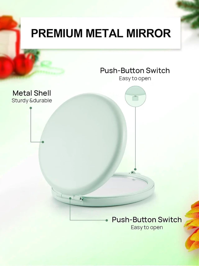 Alt view image 5 of 7 - CozyNestFinds Compact Mirror for Purse, Double-Sided 1X/2X Magnifying Metal Pocket Makeup Mirrors(Round, Cyan)