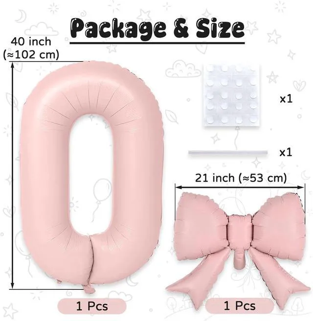 Alt view image 2 of 7 - C 40In Dusty Pink Number Balloons 0-9 with Bow Balloon, Giant Self Inflating Pastel Pink Foil Number 0 with Bow Balloon, Digital 0 Helium Balloons for Graduation Baby Shower Princess Party Decoration