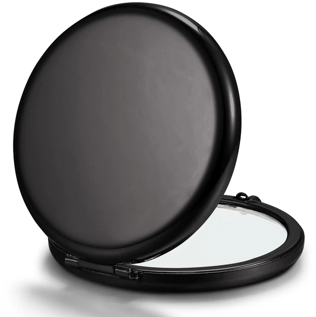 Main image of CozyNestFinds Compact Mirror for Purse, Double-Sided 1X/2X Magnifying Metal Pocket Makeup Mirrors(Round, Onyx Black)