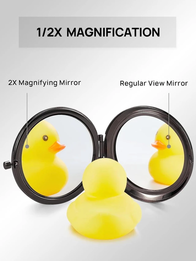 Alt view image 3 of 7 - CozyNestFinds Compact Mirror for Purse, Double-Sided 1X/2X Magnifying Metal Pocket Makeup Mirrors(Round, Onyx Black)