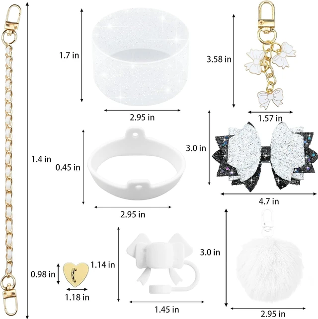 Alt view image 3 of 7 - CozyNestFinds Bling Accessories for Stanley Cup 40oz & 30oz Tumbler including Silicone Cute Bow Straw Topper Cover, Silicone Boot for Stanley Cup,Leather Water Bottle Handle Strap, Charms