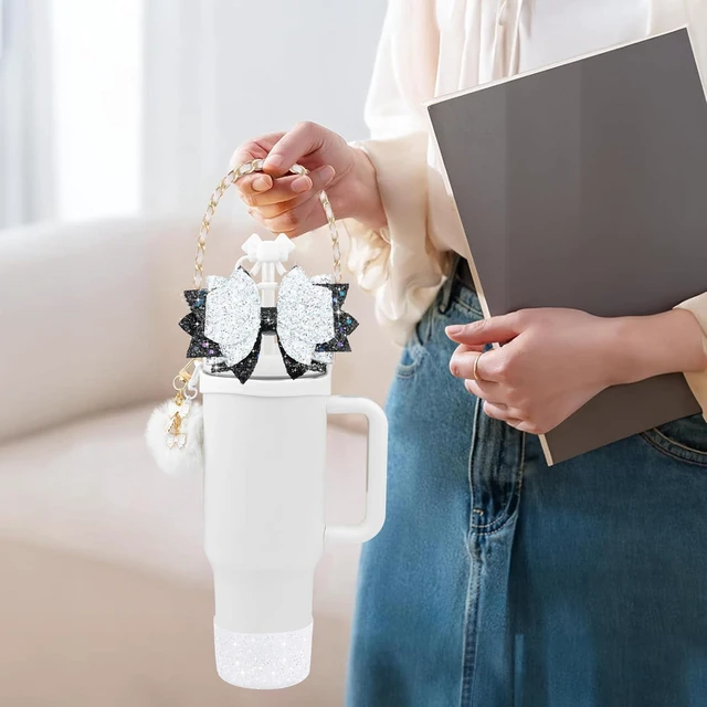 Alt view image 4 of 7 - CozyNestFinds Bling Accessories for Stanley Cup 40oz & 30oz Tumbler including Silicone Cute Bow Straw Topper Cover, Silicone Boot for Stanley Cup,Leather Water Bottle Handle Strap, Charms