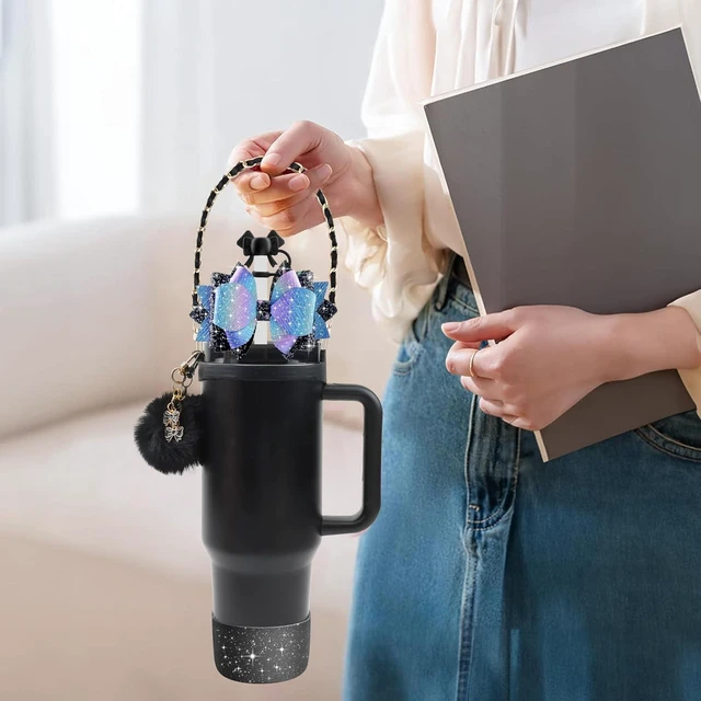 Alt view image 3 of 7 - CozyNestFinds Bling Accessories for Stanley Cup 40oz & 30oz Tumbler including Silicone Cute Bow Straw Topper Cover, Silicone Boot for Stanley Cup,Leather Water Bottle Handle Strap, Charms