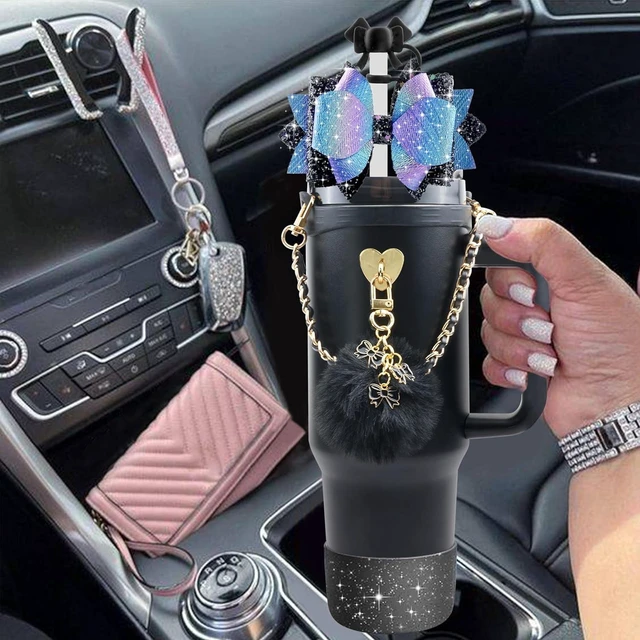 Alt view image 4 of 7 - CozyNestFinds Bling Accessories for Stanley Cup 40oz & 30oz Tumbler including Silicone Cute Bow Straw Topper Cover, Silicone Boot for Stanley Cup,Leather Water Bottle Handle Strap, Charms