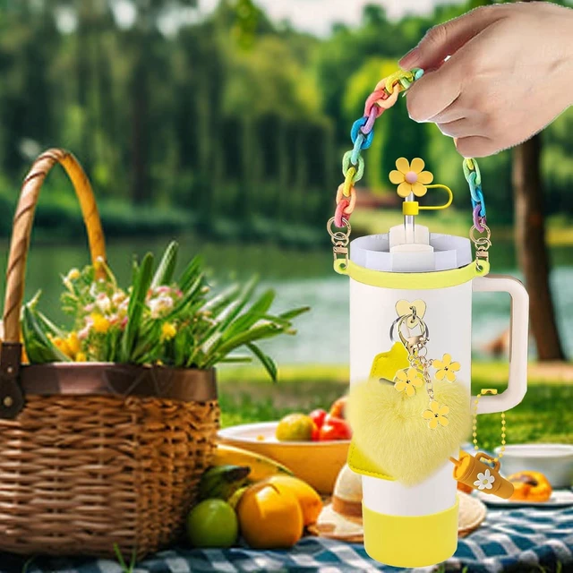 Alt view image 2 of 7 - CozyNestF 9Pcs Accessories Set for Stanley Cup, Including Bottle Handle Strap, Straw Covers, Boot, Keychains, Lip Balm Sleeve and Mini Handle Charm, Fits 20/30/40 oz Stanley Tumblers (yellow)
