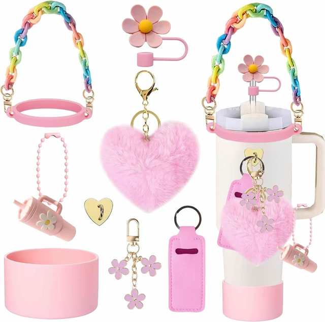 Alt view image 6 of 7 - CozyNestF 9Pcs Accessories Set for Stanley Cup, Including Bottle Handle Strap, Straw Covers, Boot, Keychains, Lip Balm Sleeve and Mini Handle Charm, Fits 20/30/40 oz Stanley Tumblers (yellow)