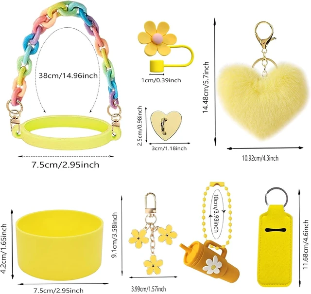 Alt view image 5 of 7 - CozyNestF 9Pcs Accessories Set for Stanley Cup, Including Bottle Handle Strap, Straw Covers, Boot, Keychains, Lip Balm Sleeve and Mini Handle Charm, Fits 20/30/40 oz Stanley Tumblers (yellow)