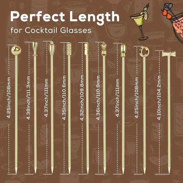 Alt view image 4 of 7 - Metal Cocktail Martini Picks Gold, 4.1 in Olive Skewers Stainless Steel, Martini Garnish Sticks Reusable, Metal Toothpicks for Drinks, Appetizers, Cheese, Bar Accessories Cocktail Supplies - 9 Pcs