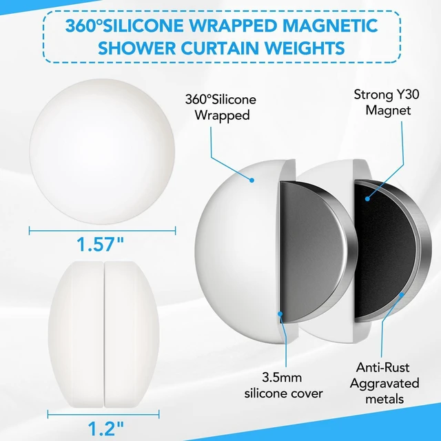 Alt view image 2 of 6 - 8 Pcs Shower Curtain Weights, Silicone Wrapped Heavy Duty Shower Curtain Magnets, Curtain Weights Heavy Outdoor, Prevent Curtain Liner from Blowing Around, Work for Drapery, Flag, Tablecloth(4 Pairs)