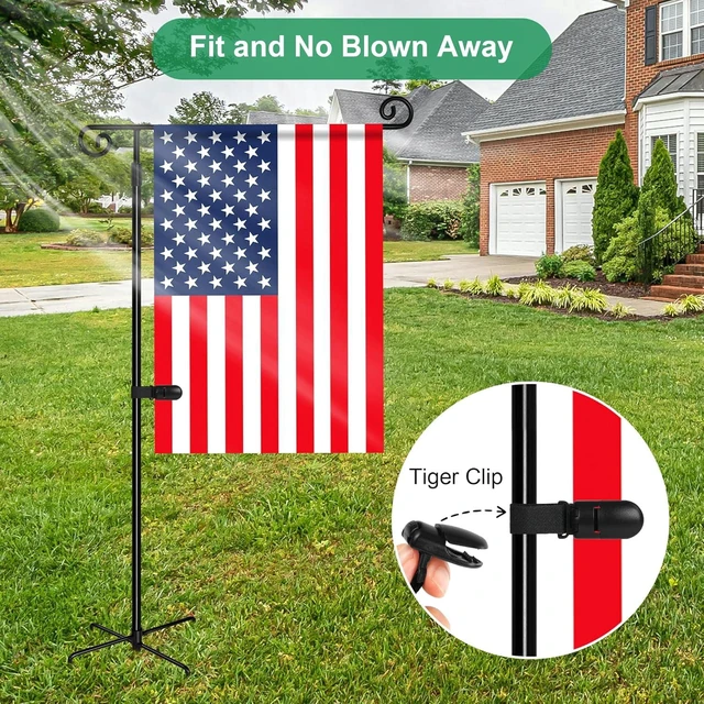 Alt view image 4 of 7 - Garden Flag Holder with 5 Prong Base,Stable Design Garden Flag Stand for Outside,Spiral Design Yard Flags Holder with Clip for Porch Yard Decorations Outdoor