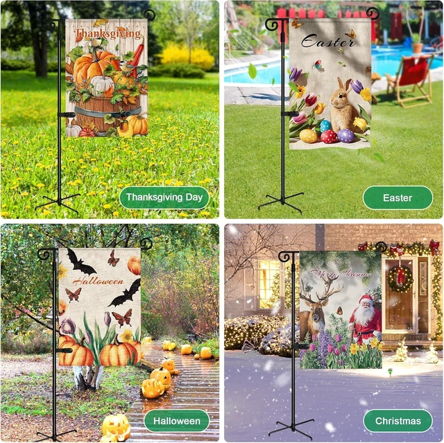 Alt view image 6 of 7 - Garden Flag Holder with 5 Prong Base,Stable Design Garden Flag Stand for Outside,Spiral Design Yard Flags Holder with Clip for Porch Yard Decorations Outdoor